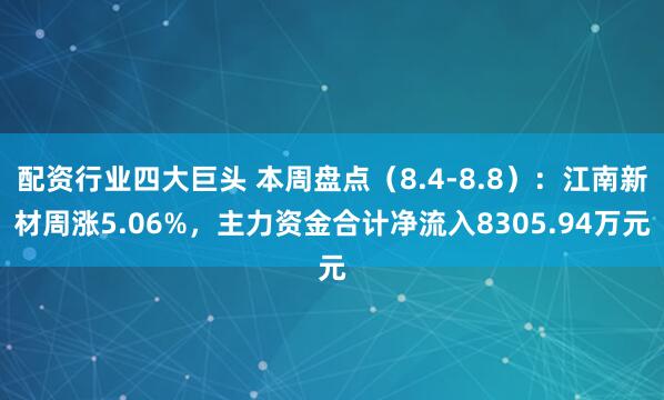配资行业四大巨头 本周盘点（8.4-8.8）：江南新材周涨5.06%，主力资金合计净流入8305.94万元
